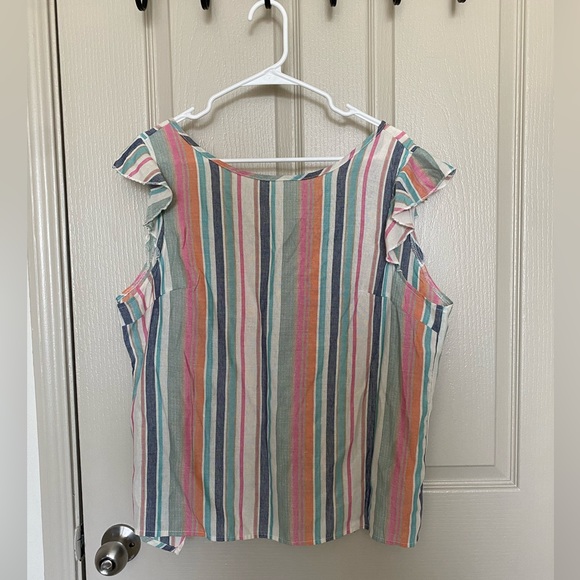 Colorful short sleeves blouse with stripes. Size XL. - Picture 5 of 5